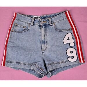 DKNY Jeans Denim Summer Shorts Womens 10 Athletic Stripe Patch 49 Light Wash‎